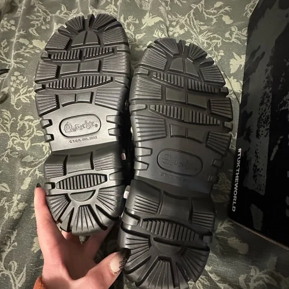 T.U.K Black Loafers with Silver Chain - Picture 6 of 8